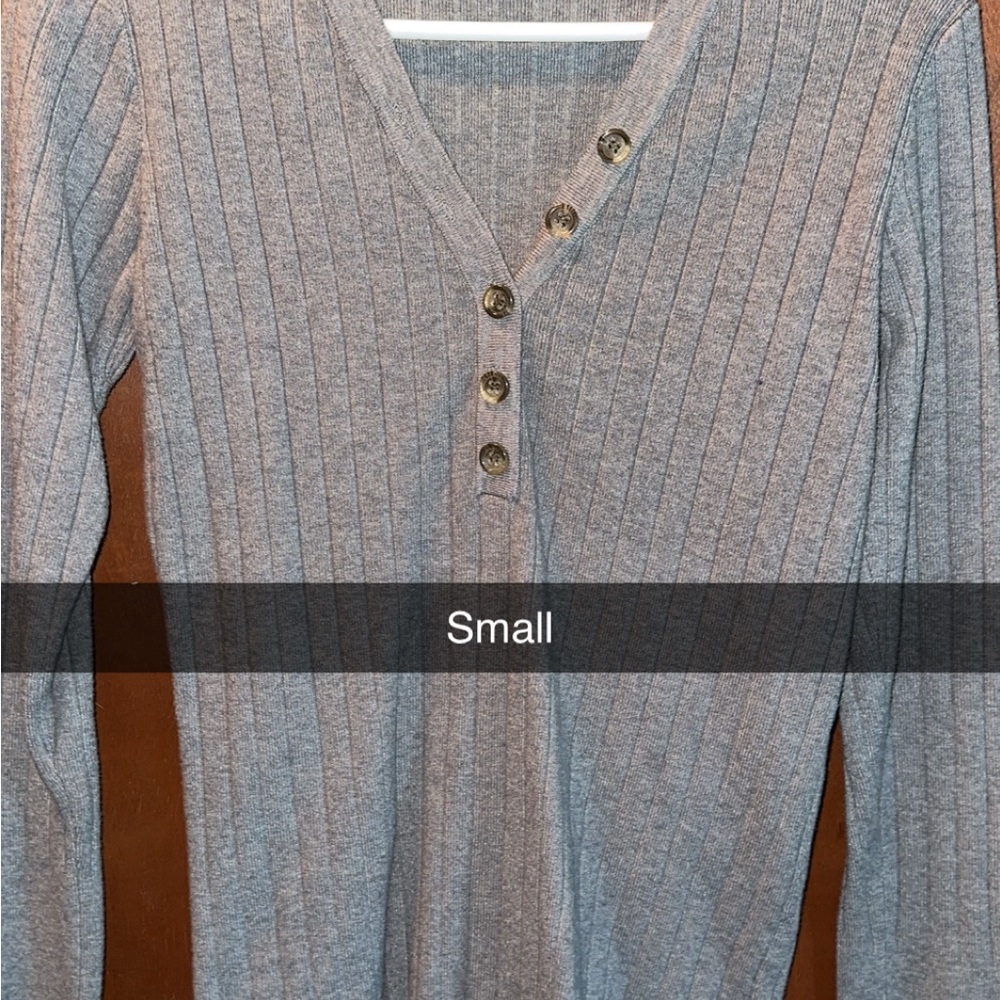 Gray Ribbed Button-Up Sweater